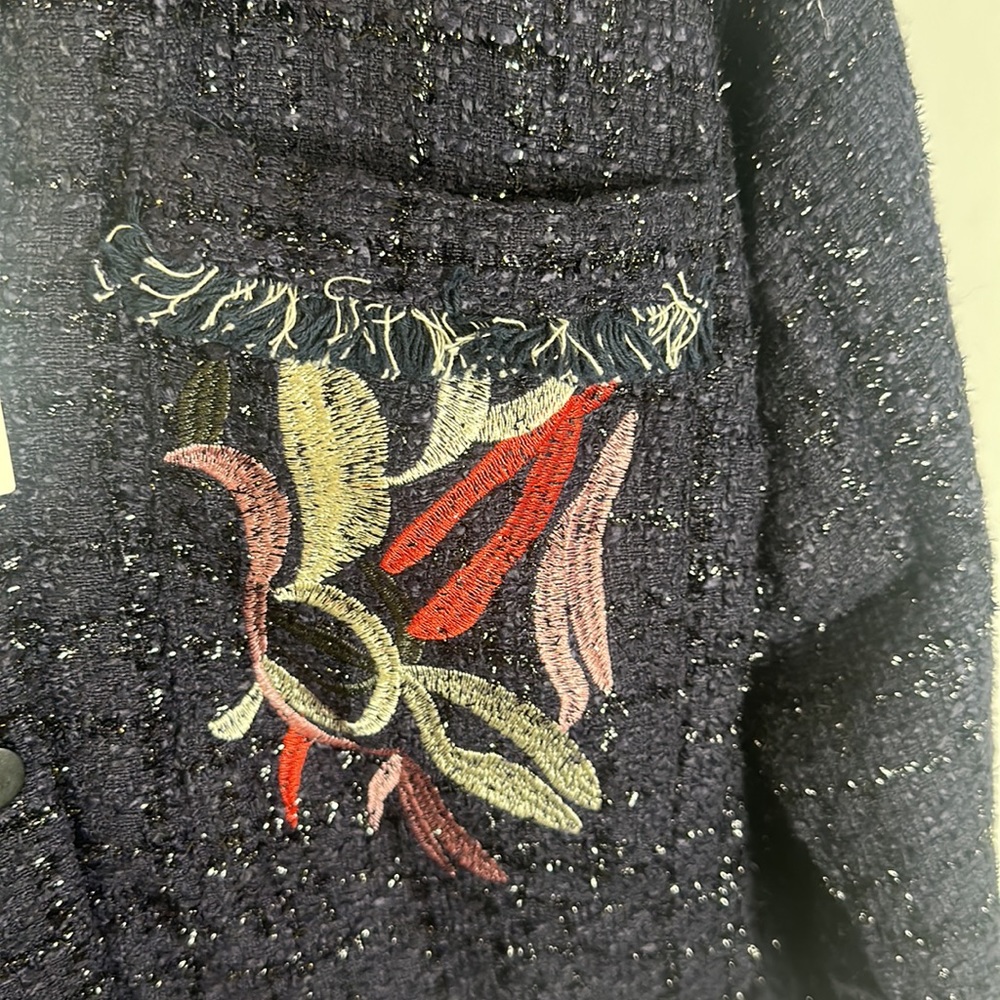 NWT Foxiedox Navy tweed Embroidered Jacket S - Picture 4 of 9